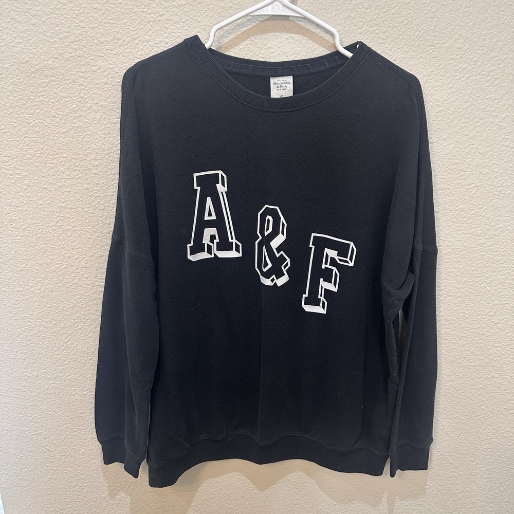 Vtg Abercrombie & Fitch Y2K Black Sweatshirt M/L Crewneck White Logo Unisex